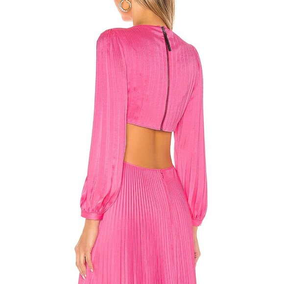 A.L.C. Naples Dress Size 8 Bright Pink Pleated Cutout Open Back Midi - Picture 6 of 11